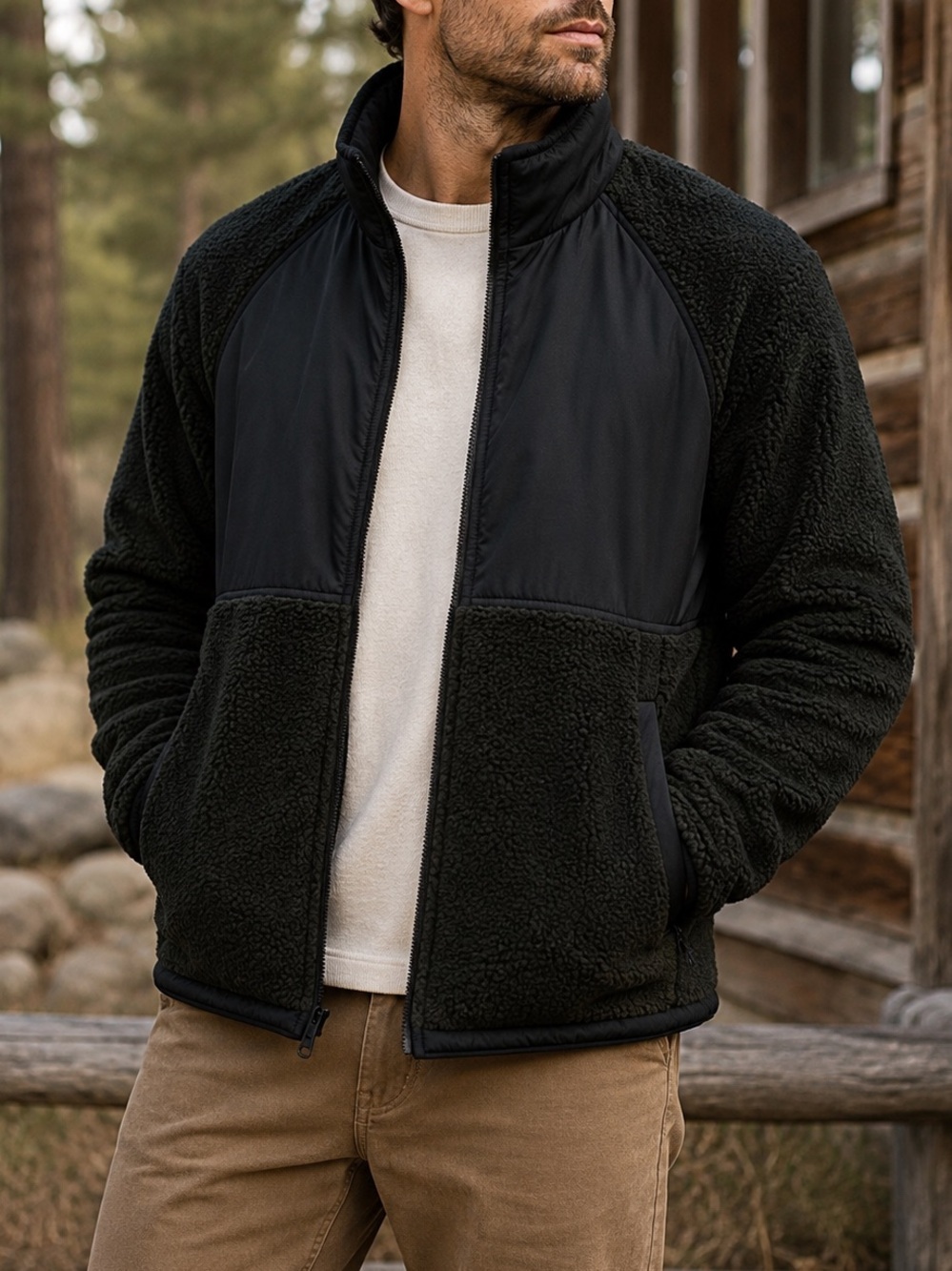 Theory Claesson FR Alpke Sherpa Fleece Jacket Men’s Medium Forest Green Full Zip